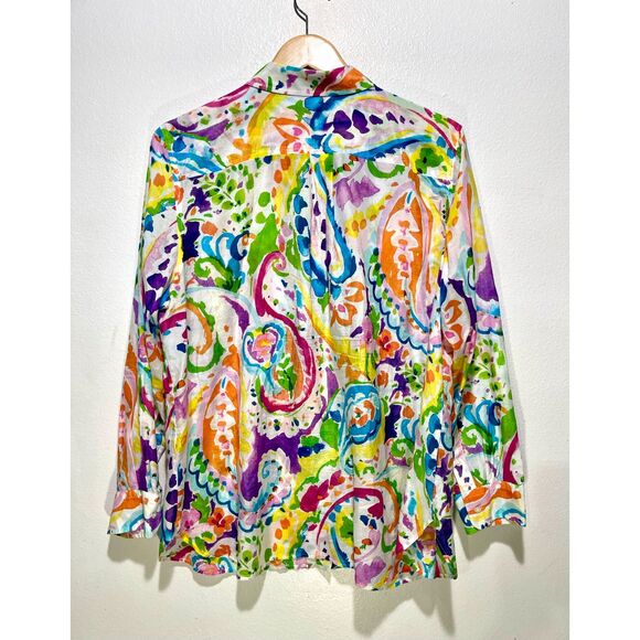 Lauren ralph Lauren cotton silk button up shirt colorful art to wear women 1X - Picture 3 of 6